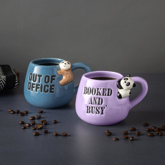 Thyme & Table 2 Pack Sloth Out of Office and Booked and Busy Panada Mugs 15.5oz - Picture 3 of 5